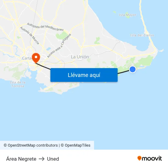 Área Negrete to Uned map