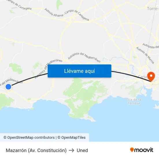 Mazarrón (Av. Constitución) to Uned map