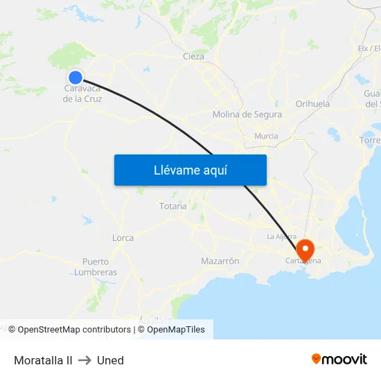 Moratalla II to Uned map