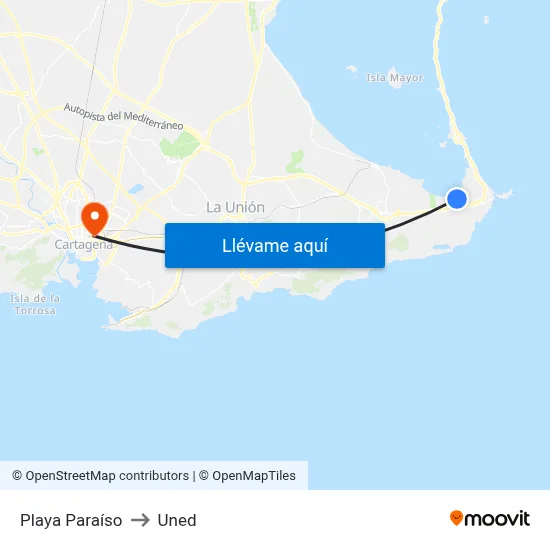 Playa Paraíso to Uned map