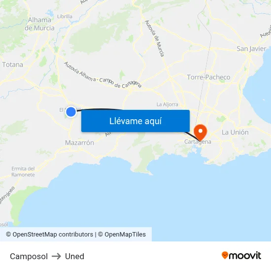 Camposol to Uned map