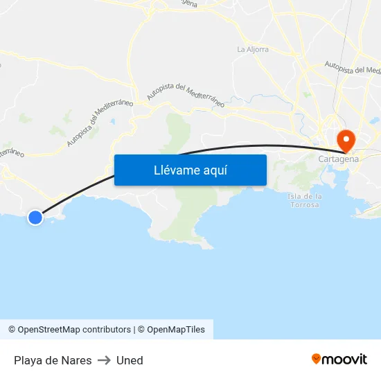 Playa de Nares to Uned map