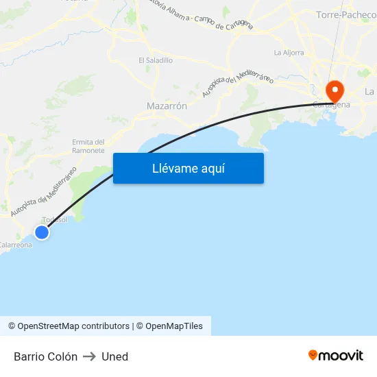 Barrio Colón to Uned map