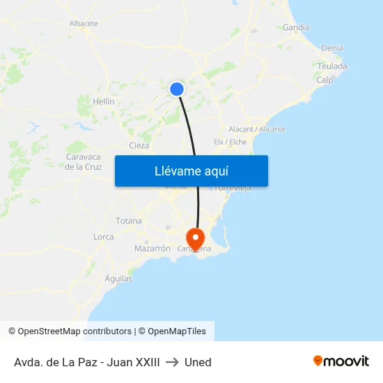Avda. de La Paz - Juan XXIII to Uned map