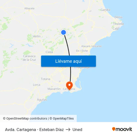 Avda. Cartagena - Esteban Díaz to Uned map