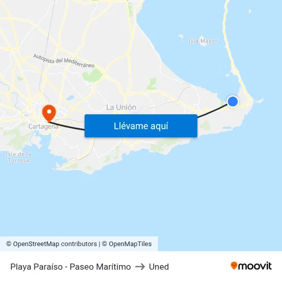 Playa Paraíso - Paseo Marítimo to Uned map