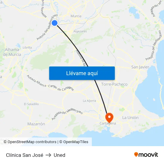 Clínica San José to Uned map