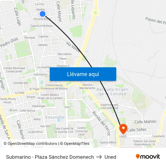 Submarino - Plaza Sánchez Domenech to Uned map