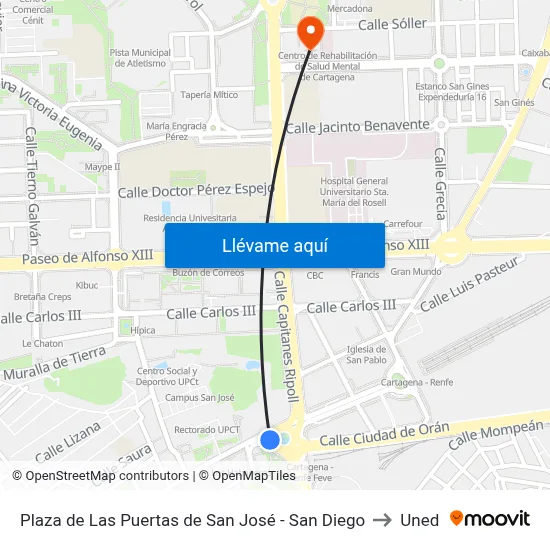 Plaza de Las Puertas de San José - San Diego to Uned map