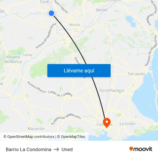 Barrio La Condomina to Uned map