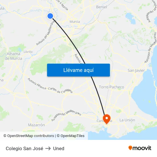 Colegio San José to Uned map