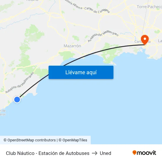 Club Náutico - Estación de Autobuses to Uned map