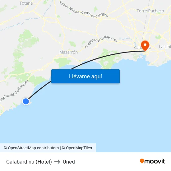 Calabardina (Hotel) to Uned map