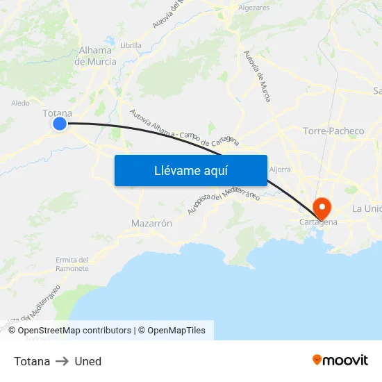 Totana to Uned map