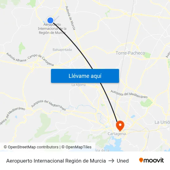 Aeropuerto Internacional Región de Murcia to Uned map