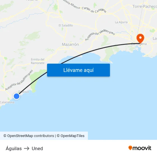 Águilas to Uned map