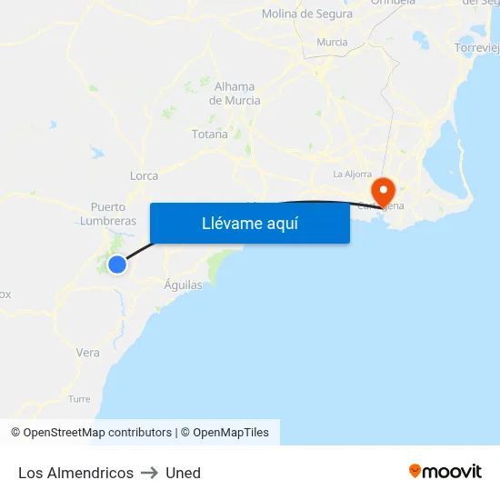 Los Almendricos to Uned map