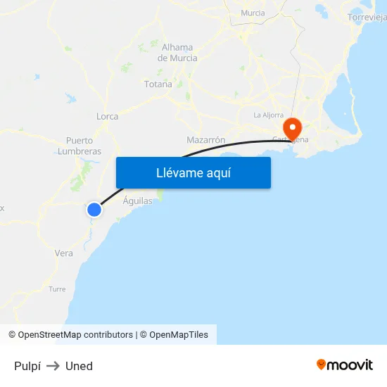 Pulpí to Uned map