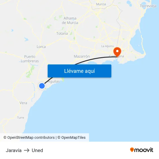 Jaravía to Uned map