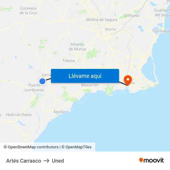 Artés Carrasco to Uned map