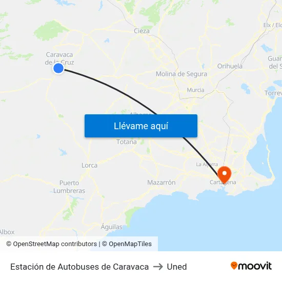 Estación de Autobuses de Caravaca to Uned map
