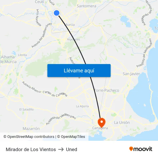 Mirador de Los Vientos to Uned map