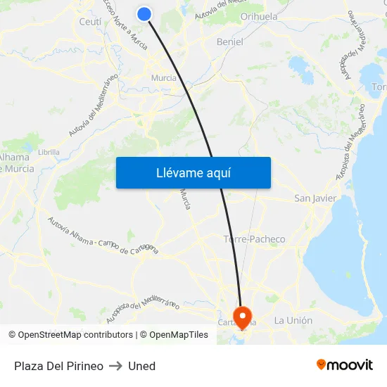 Plaza Del Pirineo to Uned map
