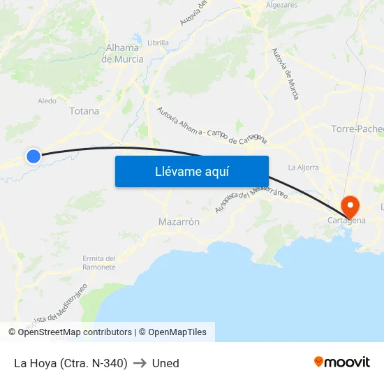 La Hoya (Ctra. N-340) to Uned map