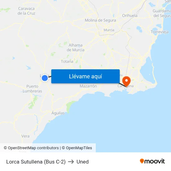 Lorca Sutullena (Bus C-2) to Uned map