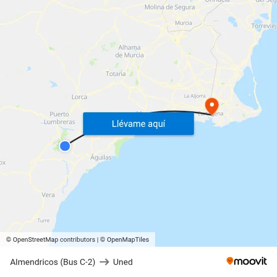 Almendricos (Bus C-2) to Uned map