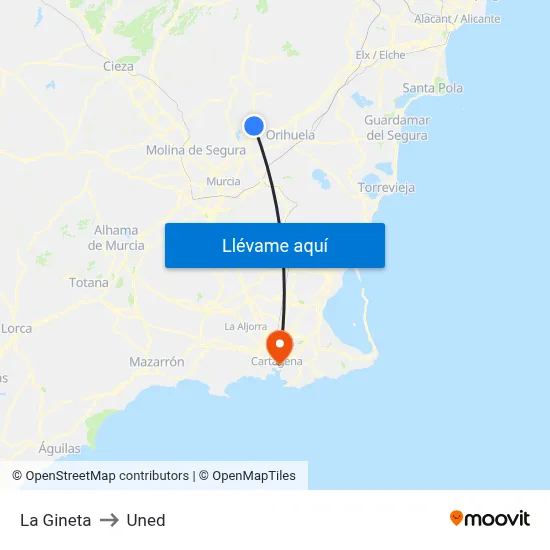La Gineta to Uned map