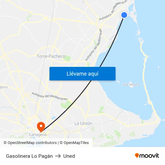 Gasolinera Lo Pagán to Uned map