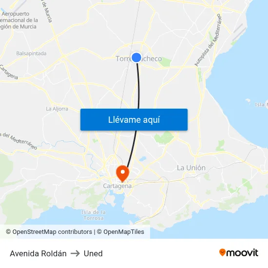 Avenida Roldán to Uned map