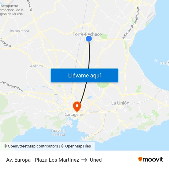 Av. Europa - Plaza Los Martínez to Uned map