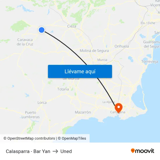 Calasparra - Bar Yan to Uned map