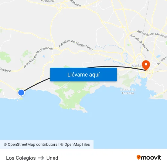 Los Colegios to Uned map