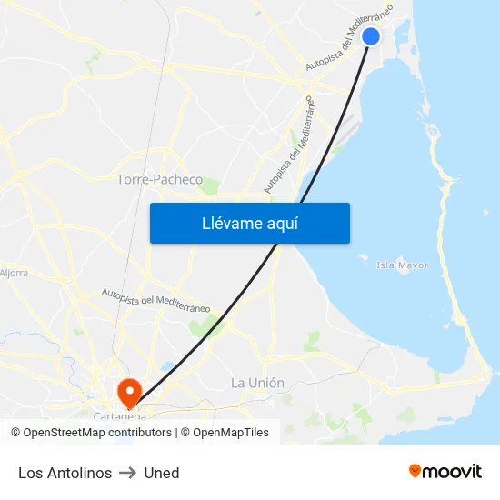 Los Antolinos to Uned map