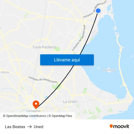 Las Beatas to Uned map