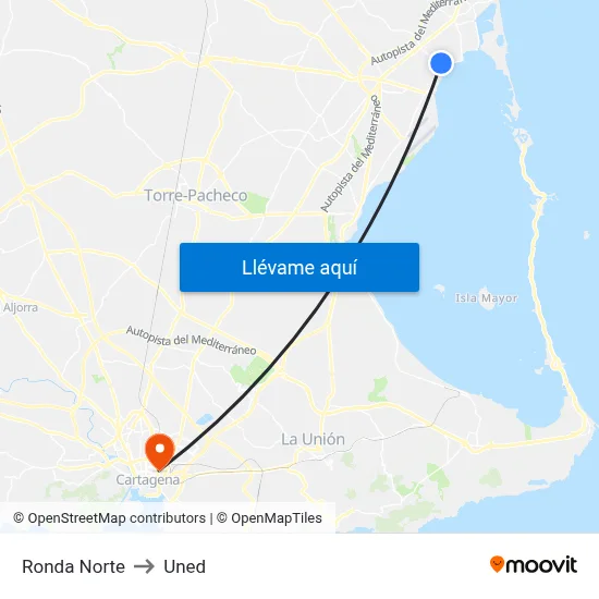 Ronda Norte to Uned map