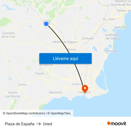 Plaza de España to Uned map