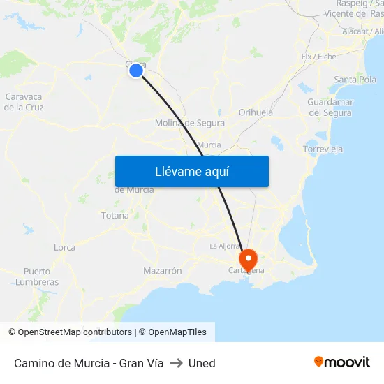 Camino de Murcia - Gran Vía to Uned map