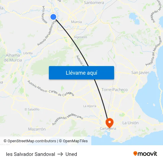 Ies Salvador Sandoval to Uned map