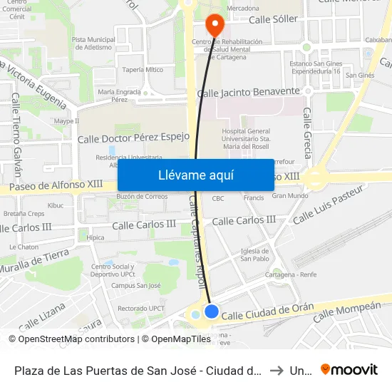 Plaza de Las Puertas de San José - Ciudad de Orán to Uned map