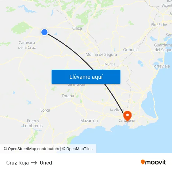 Cruz Roja to Uned map