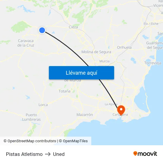 Pistas Atletismo to Uned map