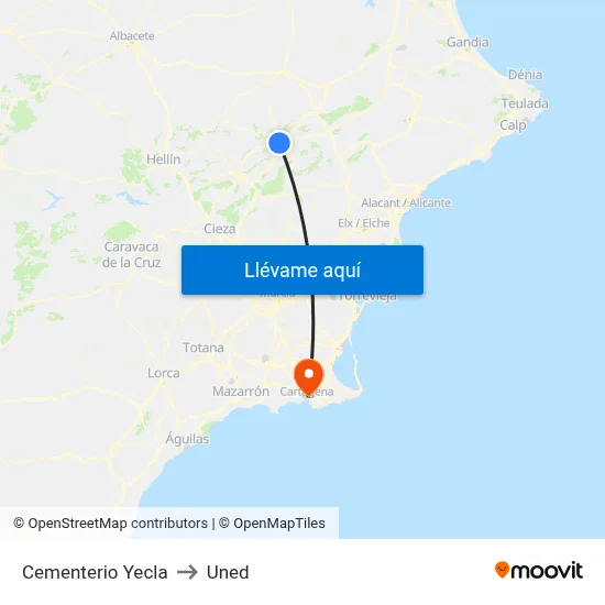 Cementerio Yecla to Uned map