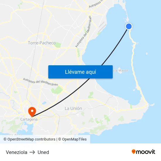 Veneziola to Uned map