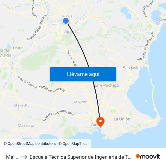 Malecón to Escuela Técnica Superior de Ingeniería de Telecomunicaciones - Upct map