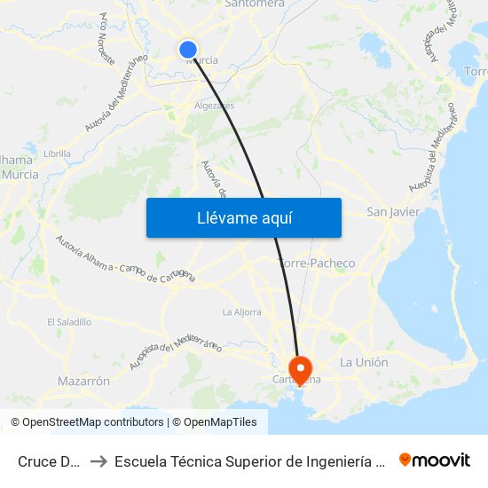 Cruce Del Puntal to Escuela Técnica Superior de Ingeniería de Telecomunicaciones - Upct map