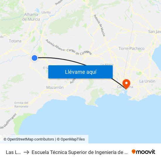 Las Lomas to Escuela Técnica Superior de Ingeniería de Telecomunicaciones - Upct map